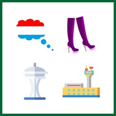 4 urban icon. Vector illustration urban set. airport and space needle icons for urban works