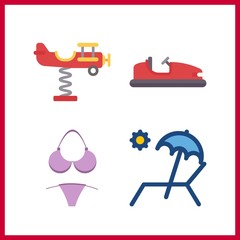 4 sand icon. Vector illustration sand set. bikini and playground icons for sand works
