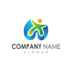 wellness logo template, people letter w logo