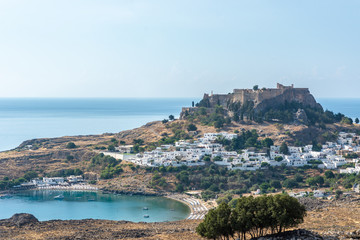 Fototapeta na wymiar View of an ancient Greek acropolis of Lindos