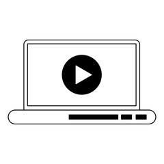 laptop with video player on screen in black and white