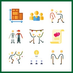 Fototapeta na wymiar 9 togetherness icon. Vector illustration togetherness set. proposal and friendly icons for togetherness works