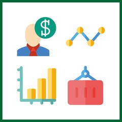 4 trade icon. Vector illustration trade set. salesman and line graph icons for trade works