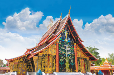 The sanctuary, Wat Wang Kham Temple, Khao Wong District, Kalasin Province, with the blue sky cloud.The public property in Thailand.