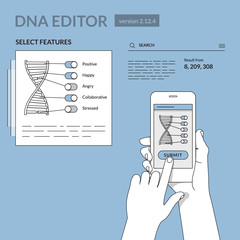DNA settings on smart phone app. Modern illustration in linear style. 