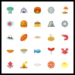 25 dinner icon. Vector illustration dinner set. crab and tent icons for dinner works