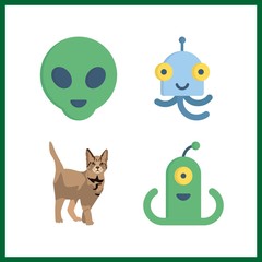 4 grey icon. Vector illustration grey set. cat and alien icons for grey works