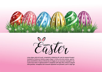 Happy Easter Greeting Card. 3D Easter eggs for Holiday background. Vector illustration