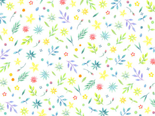 透明水彩で描く植物柄　カラフル