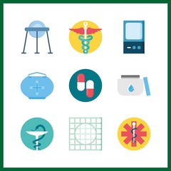 9 pill icon. Vector illustration pill set. capsule and medicine bag icons for pill works