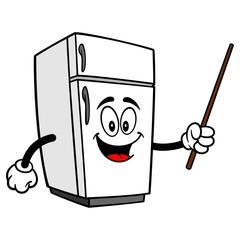 Refrigerator Mascot with a Pointer - A vector cartoon illustration of a home kitchen refrigerator mascot with a Pointer.