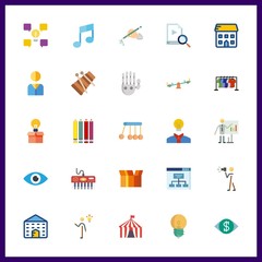 25 creative icon. Vector illustration creative set. xylophone and playing tent icons for creative works