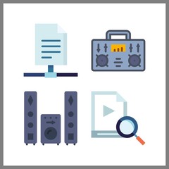 4 record icon. Vector illustration record set. sound system and radio icons for record works