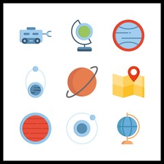 9 earth icon. Vector illustration earth set. map and orbit icons for earth works