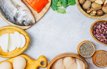 Assortment of healthy protein source and body building food.