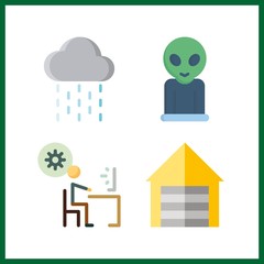 4 window icon. Vector illustration window set. rain and metallic blind icons for window works