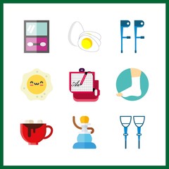 9 broken icon. Vector illustration broken set. sprain and egg icons for broken works