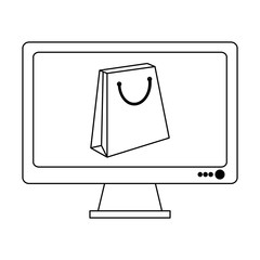 online shopping from computer in black and white