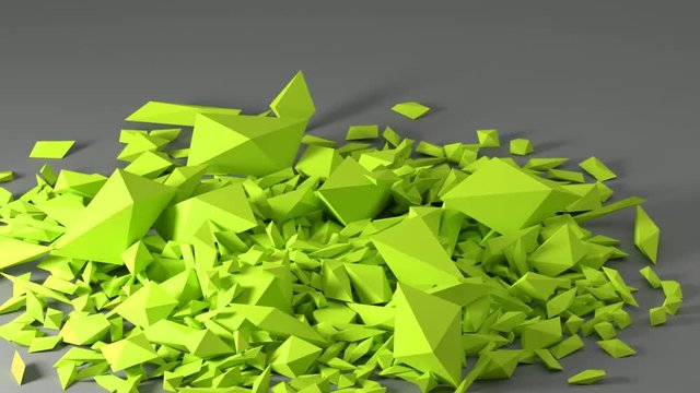 Order to disorder. Complex fractal star collapses to chaotic distribution of blocks.