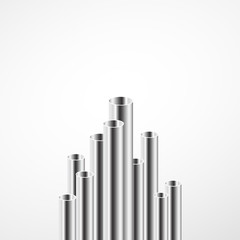 3d Steel Tubes design. Aluminum pipes of isolated on white background for Industrial. Vector illustration