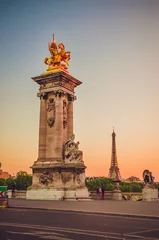 Washable wall murals Pont Alexandre III Sunset view of  Eiffel Tower and Alexander III Bridge in Paris, France.