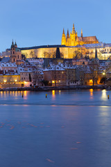Obraz na płótnie Canvas Prague gothic Castle with the Lesser Town and Charles Bridge above River Vltava in the Night, Czech Republic