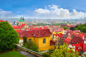 Fototapeta na wymiar Spring aerial view of Old Town Prague, Czech Republic.