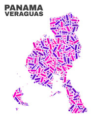 Mosaic Veraguas Province map isolated on a white background. Vector geographic abstraction in pink and violet colors. Mosaic of Veraguas Province map combined of scattered round points and lines.