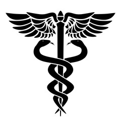 Caduceus medical symbol, with two snakes, staff and wings, vector illustration