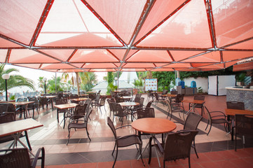 empty resort establishment. institution under the red curtain