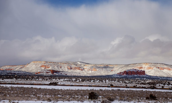 A winter snow on the road to park in southwest New Mexico.