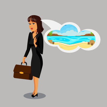 Businesswoman Dreaming about Vacation Clipart