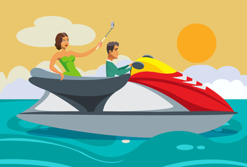 Girl taking Selfie on Vacation Vector Illustration