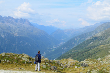 hiker in the french alps mountains