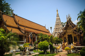 Beautiful Wat Chedi Liam (Temple of the Squared Pagoda), the only ancient temple in the Wiang Kum Kam archaeological area that remains a working temple with resident monks at Chiang Mai, Thailand.