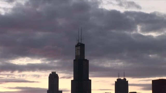 View of skyline at magic hour in Chicago United States