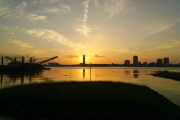 Sunrise reflections over Baton Rouge and Mississippi river