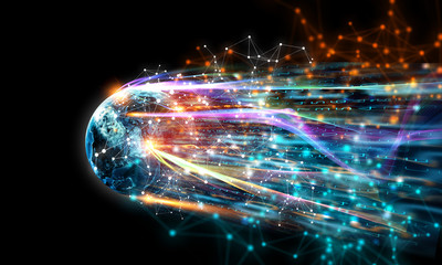 Wireless technologies and business city. Mixed media