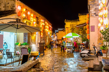 The Old Street Nightscape of Hongcun Ancient Town in China..