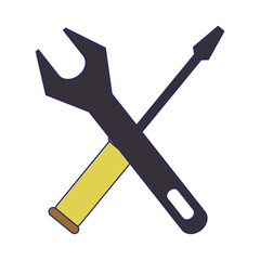 tools wrench and screwdriver symbol blue lines
