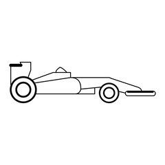 Formula 1 car sideview black and white