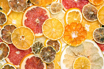 Dried slices of various citrus fruits