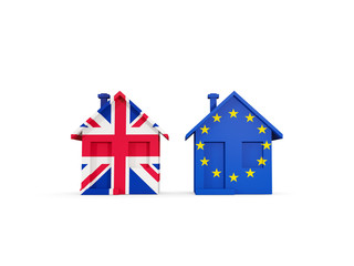 Two houses with flags of United Kingdom and EU