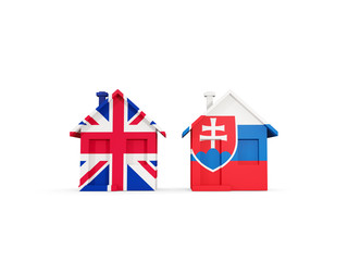 Two houses with flags of United Kingdom and slovakia