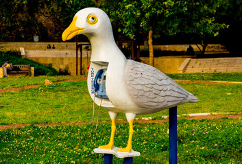The call box with the seagull shape in the park