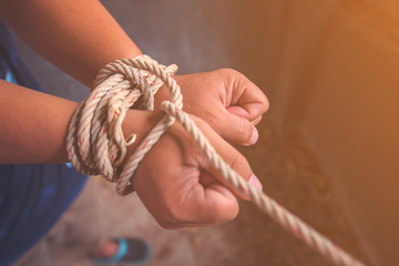 People lack freedom by being interrupted. Concept of human rights.