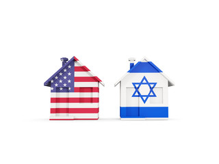 Two houses with flags of United States and israel