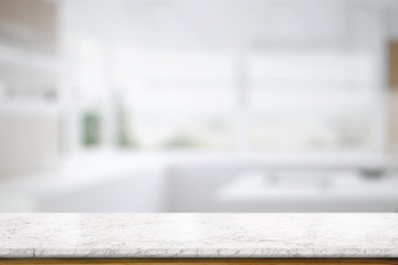 Marble table top counter in kitchem room background