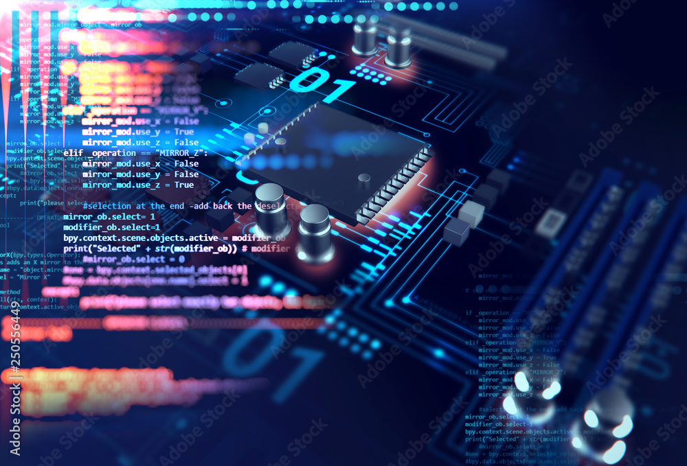 Poster 3d rendering of futuristic blue circuit board