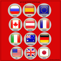 Bright set of banners with flags. Colorful illustration with flags of the world for web design. Vector illustration